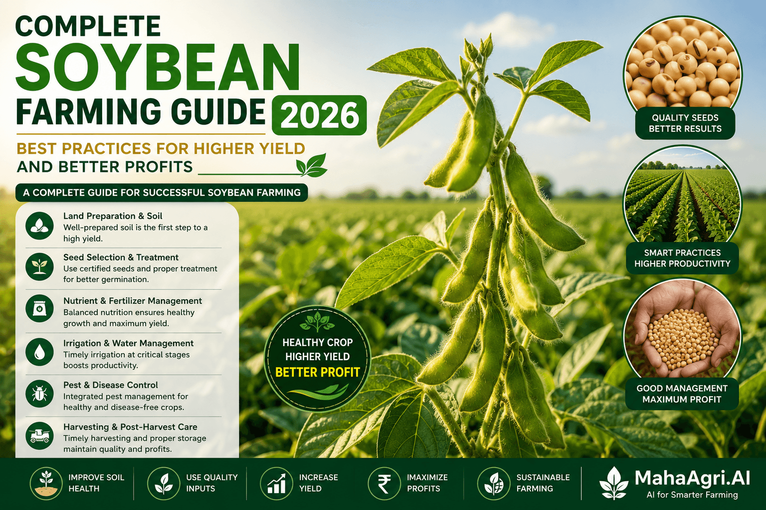 Complete Soybean Farming Guide 2026: Best Practices for Higher Yield and Better Profits Image for Complete Soybean Farming Guide 2026: Best Practices for Higher Yield and Better Profits in Crop Guide